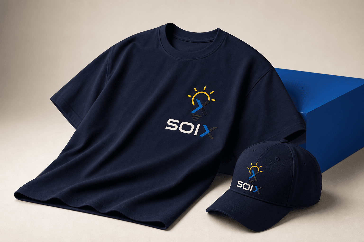 Branded apparel mockup featuring the SolX brand